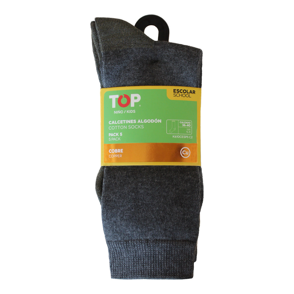 Calcetines Largos Niños Algodón - Cobre Pack 5 Escolar C2