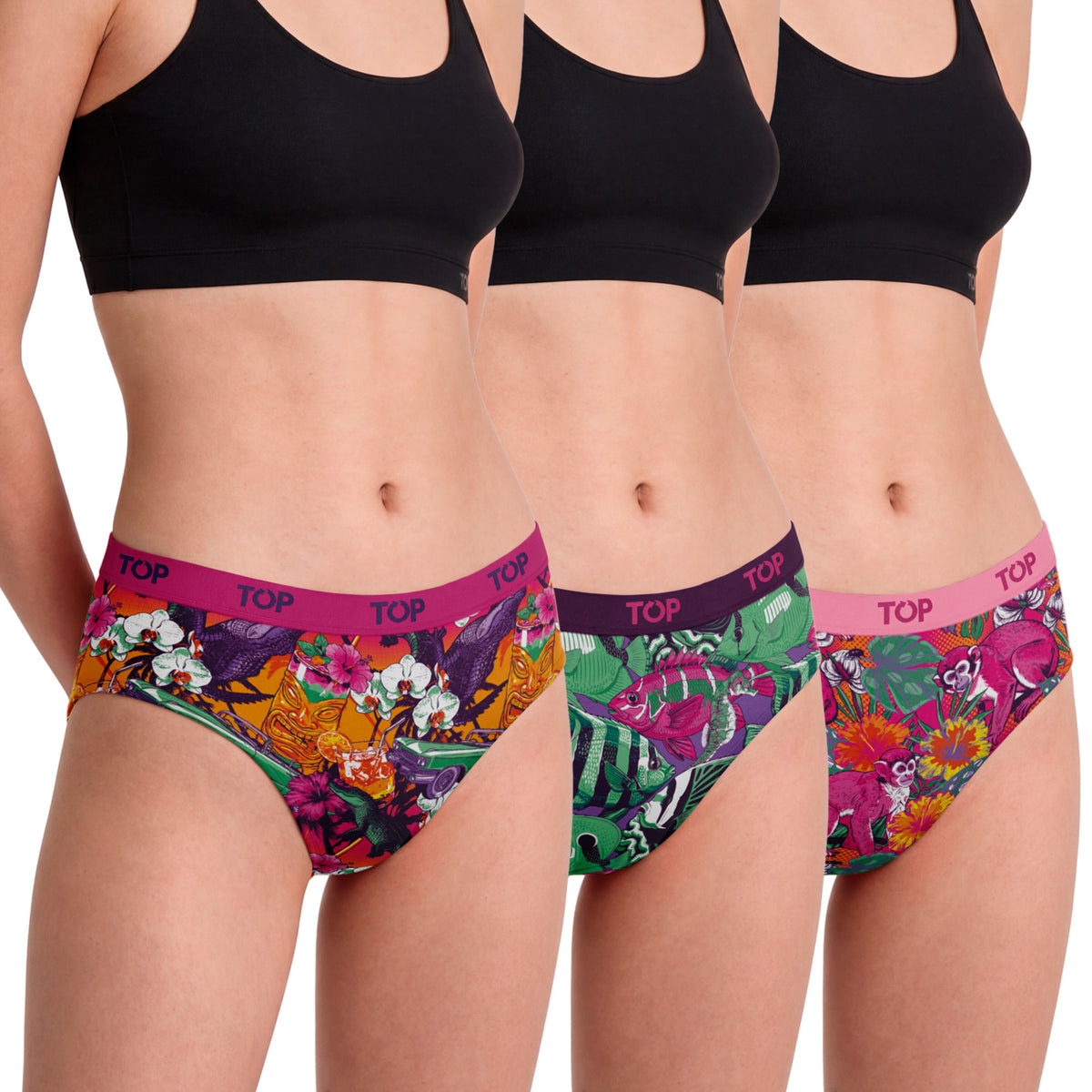 Calzón Pantaletas Algodón Con Elástico Pack 3 Colección Tropical C2