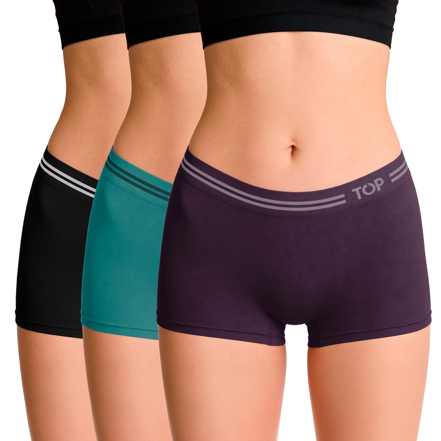 Bóxer Corto Mujer Sin Costura Microfibra Con Elástico Pack 3 Active C2
