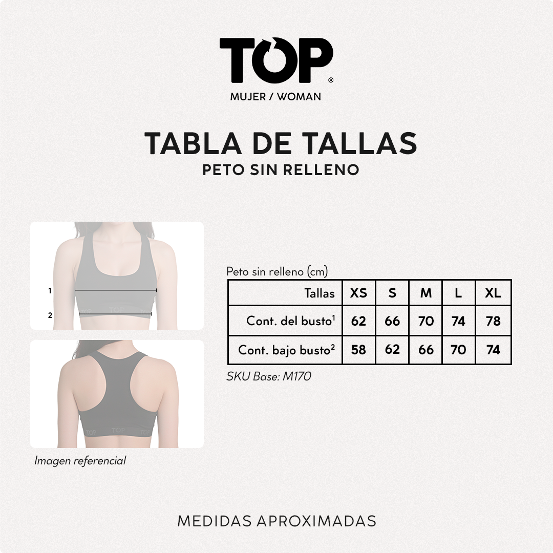 Tabla de tallas Peto sin relleno M170