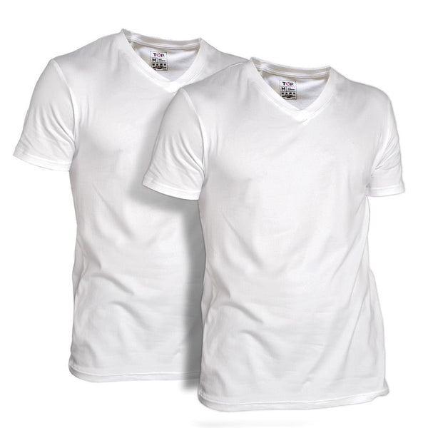 Camisetas Blancas Manga Corta Cuello V Algodón Pack 2 - Top Underwear